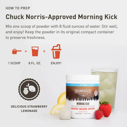 by Chuck Norris Morning Kick, Greens Superfood Powder Supplement with Ashwaganda, Collagen, Probiotics, Supports Energy Levels, 30 Servings (Strawberry Lemonade) SFK USA